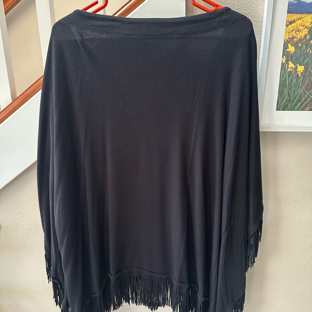 Lauren by Ralph Lauren Womens Black Fringe Poncho Blouse in XXL - Picture 2 of 7